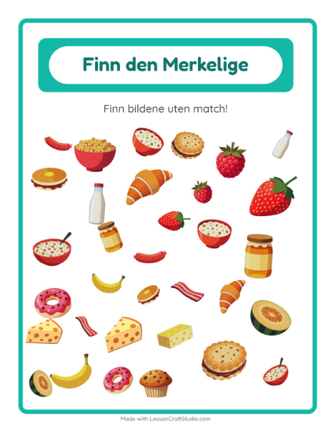 Forhåndsvisning av Finn Objektene-arbeidsark med Frokost for Barnehage (5-7 år)