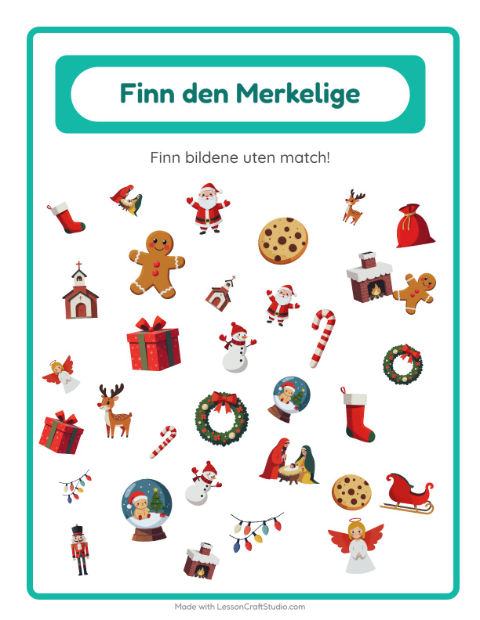 Forhåndsvisning av Finn Objektene-arbeidsark med Jul for Barnehage (5-7 år)