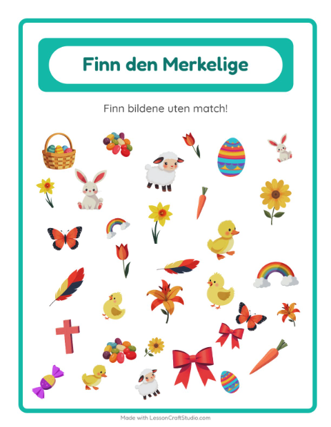 Forhåndsvisning av Finn Objektene-arbeidsark med Påske for Barnehage (5-7 år)