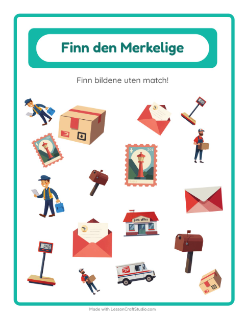 Forhåndsvisning av Finn Objektene-arbeidsark med Postkontor for Barnehage (5-7 år)