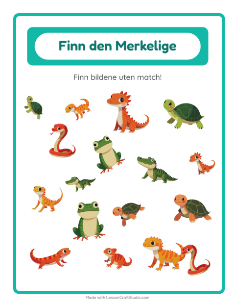 Forhåndsvisning av Finn Objektene-arbeidsark med Reptiler og amfibier for Barnehage (5-7 år)