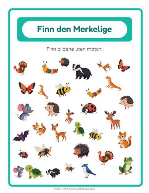 Forhåndsvisning av Finn Objektene-arbeidsark med Skogsdyr for Barnehage (5-7 år)