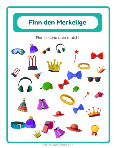 Forhåndsvisning av Finn Objektene-arbeidsark med Tilbehør for Barnehage (5-7 år)