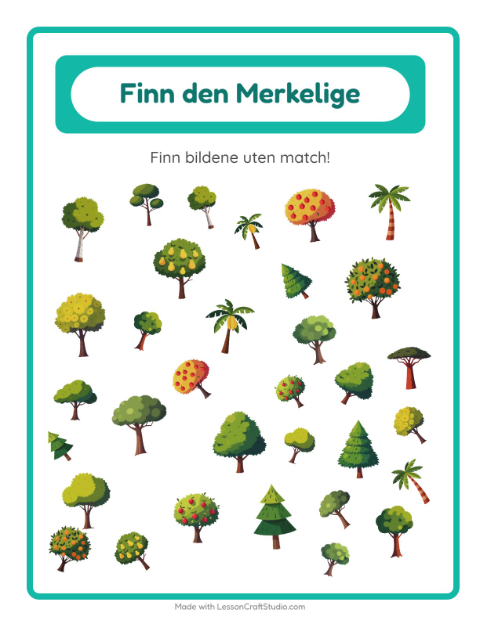 Forhåndsvisning av Finn Objektene-arbeidsark med Trær for Barnehage (5-7 år)
