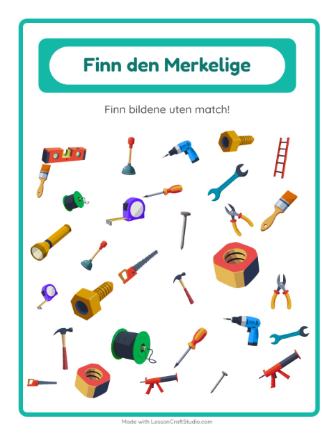 Forhåndsvisning av Finn Objektene-arbeidsark med Verktøy for Barnehage (5-7 år)