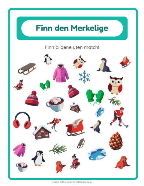 Forhåndsvisning av Finn Objektene-arbeidsark med Vinter for Barnehage (5-7 år)