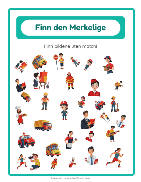 Forhåndsvisning av Finn Objektene-arbeidsark med Yrker for Barnehage (5-7 år)