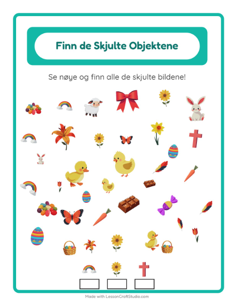 Forhåndsvisning av Finn Objektene-arbeidsark med Påske for Barnehage (5-7 år)