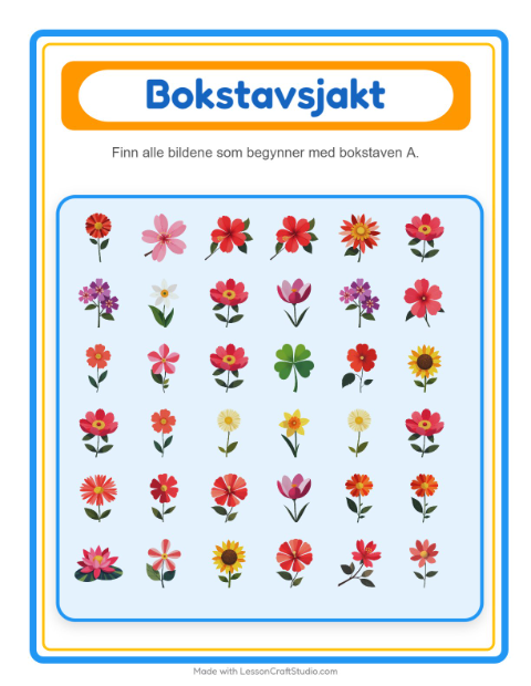 Forhåndsvisning av Finn Og Tell-arbeidsark med Blomster for Barnehage (3-5 år)