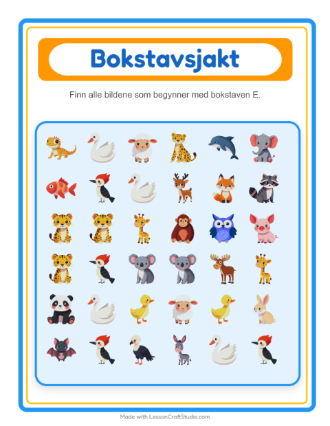 Forhåndsvisning av Finn Og Tell-arbeidsark med Dyr for Barnehage (3-5 år)