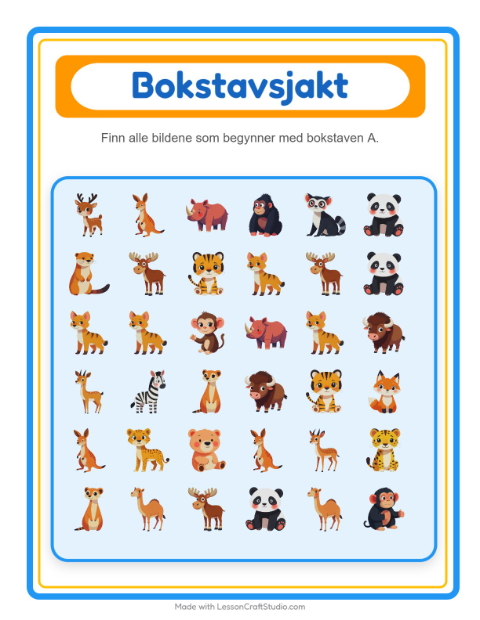 Forhåndsvisning av Finn Og Tell-arbeidsark med Dyrehagedyr for Barnehage (3-5 år)