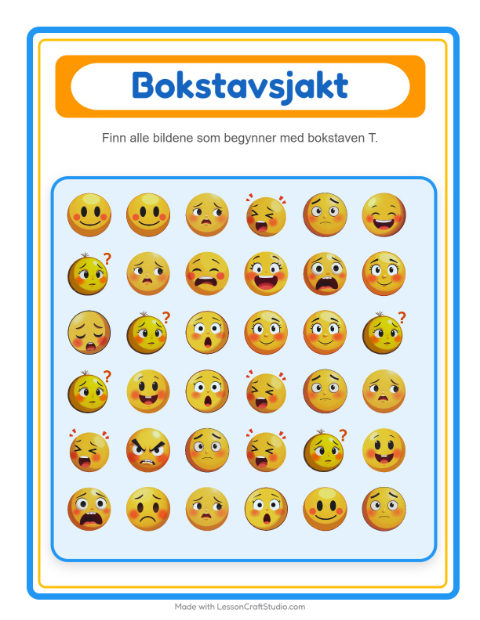 Forhåndsvisning av Finn Og Tell-arbeidsark med Følelser for Barnehage (3-5 år)