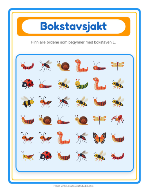 Forhåndsvisning av Finn Og Tell-arbeidsark med Insekter og kryp for Barnehage (3-5 år)