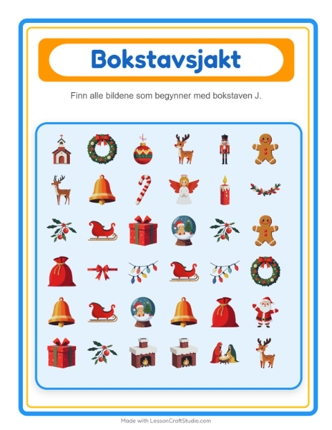 Forhåndsvisning av Finn Og Tell-arbeidsark med Jul for Barnehage (3-5 år)