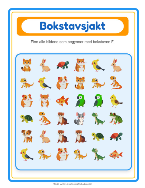 Forhåndsvisning av Finn Og Tell-arbeidsark med Kjæledyr for Barnehage (3-5 år)