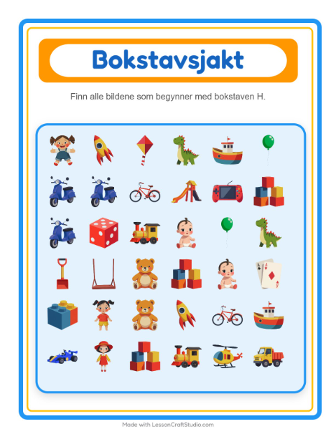 Forhåndsvisning av Finn Og Tell-arbeidsark med Leker for Barnehage (3-5 år)