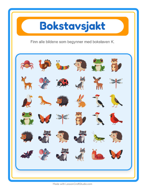Forhåndsvisning av Finn Og Tell-arbeidsark med Skogsdyr for Barnehage (3-5 år)