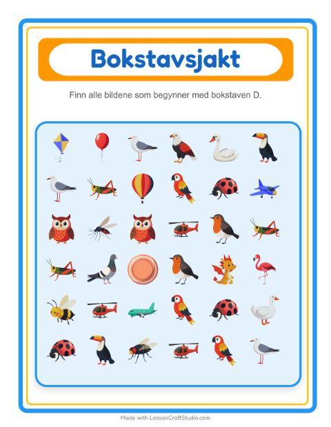 Forhåndsvisning av Finn Og Tell-arbeidsark med Ting som flyr for Barnehage (3-5 år)
