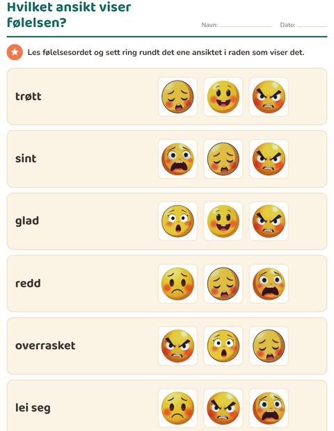 Hvilket ansikt viser følelsen?