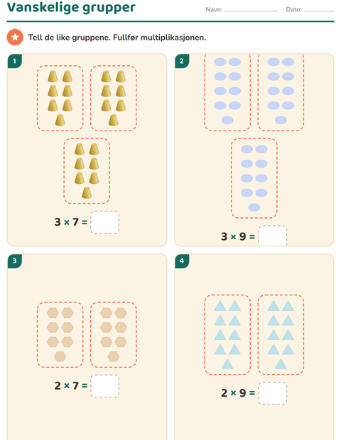 Gangetabellen på 4. trinn – tabeller, rader og kolonner og deling — 5