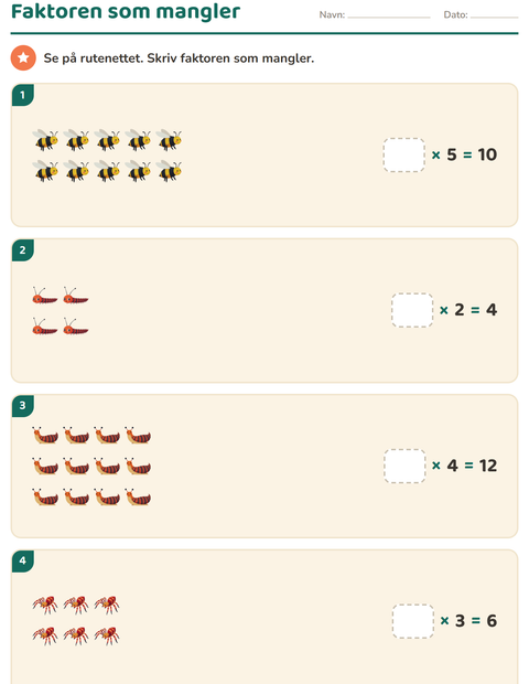 Forhåndsvisning av Ganging med rader-arbeidsark med Insekter og kryp for 3. trinn