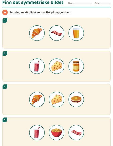 Forhåndsvisning av Geometri-arbeidsark med Frokost for 2. trinn