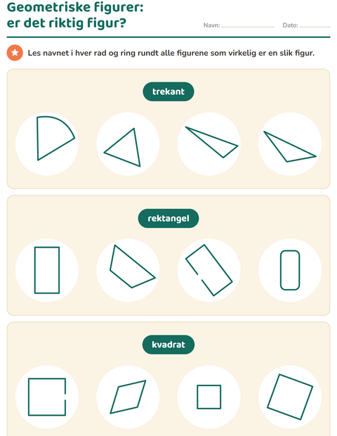 Kjenne igjen geometriske figurer: er det riktig figur?