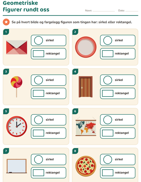 Forhåndsvisning av Geometriske figurer-arbeidsark for Barnehage (5-7 år)
