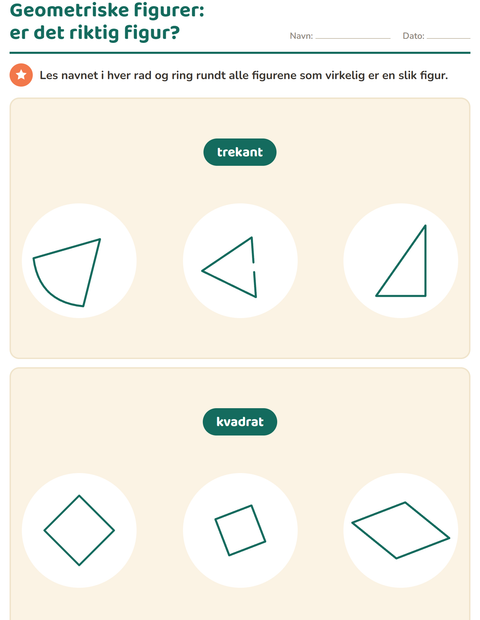 Forhåndsvisning av Geometriske figurer-arbeidsark for 1. trinn