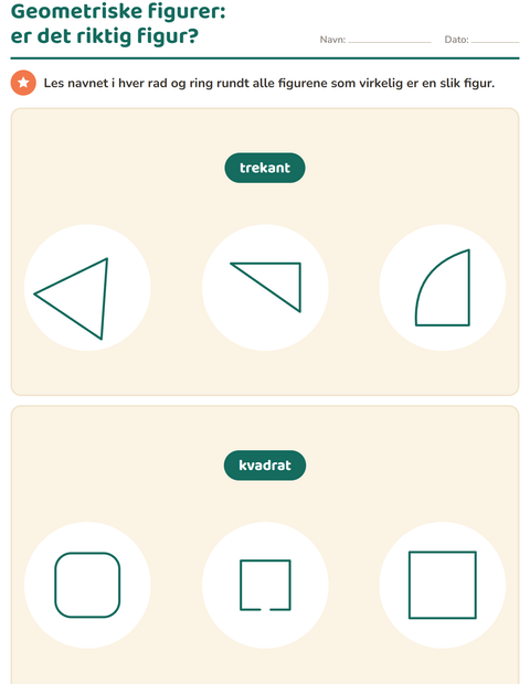 Forhåndsvisning av Geometriske figurer-arbeidsark for 1. trinn