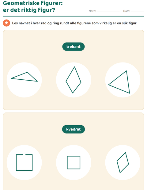 Forhåndsvisning av Geometriske figurer-arbeidsark for 1. trinn
