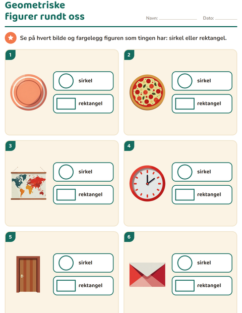 Forhåndsvisning av Geometriske figurer-arbeidsark for Barnehage (5-7 år)