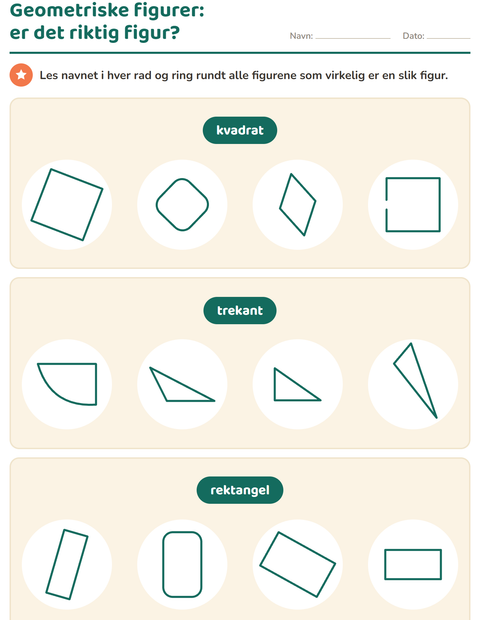 Forhåndsvisning av Geometriske figurer-arbeidsark for 1. trinn
