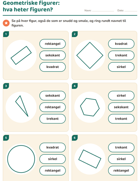 Forhåndsvisning av Geometriske figurer-arbeidsark for Barnehage (5-7 år)