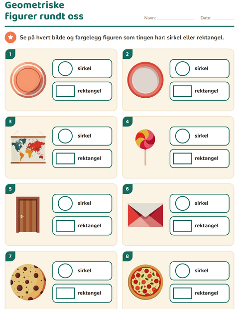Forhåndsvisning av Geometriske figurer-arbeidsark for Barnehage (5-7 år)