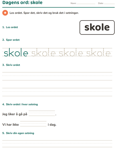 Forhåndsvisning av Høyfrekvente ord-arbeidsark for Barnehage (5-7 år)