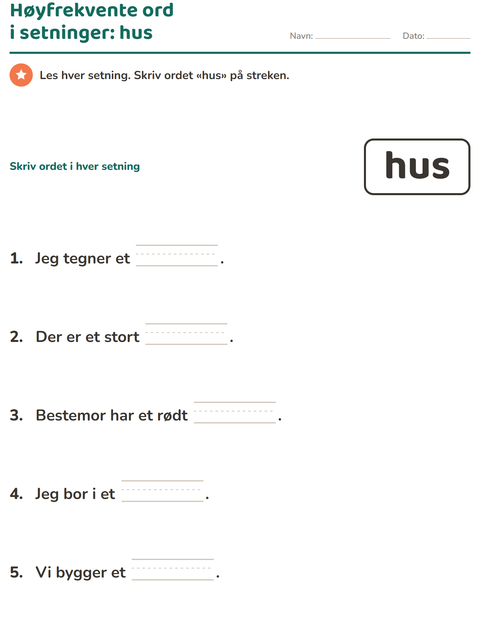 Forhåndsvisning av Høyfrekvente ord-arbeidsark for Barnehage (5-7 år)