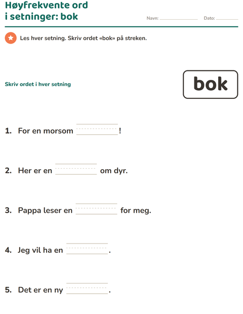 Forhåndsvisning av Høyfrekvente ord-arbeidsark for Barnehage (5-7 år)
