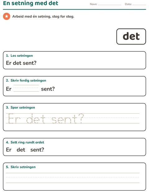 Forhåndsvisning av Høyfrekvente ord-arbeidsark for Barnehage (5-7 år)