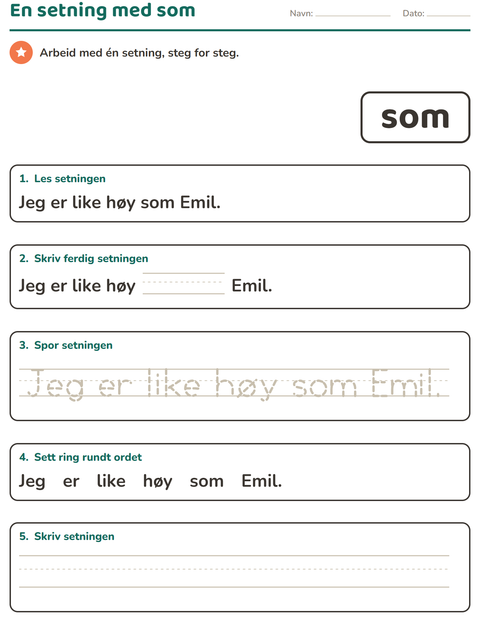 Forhåndsvisning av Høyfrekvente ord-arbeidsark for Barnehage (5-7 år)