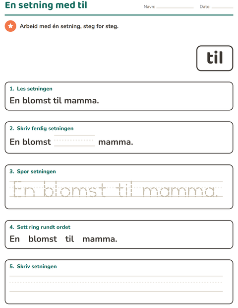Forhåndsvisning av Høyfrekvente ord-arbeidsark for Barnehage (5-7 år)