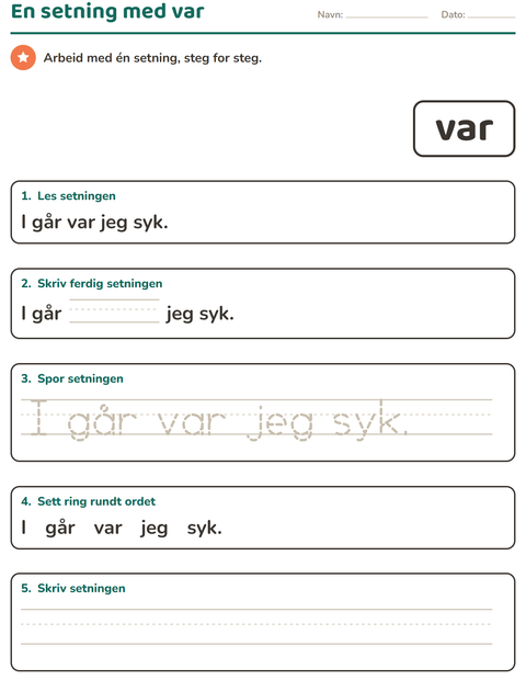 Forhåndsvisning av Høyfrekvente ord-arbeidsark for Barnehage (5-7 år)