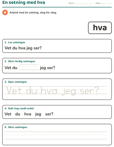 Forhåndsvisning av Høyfrekvente ord-arbeidsark for Barnehage (5-7 år)