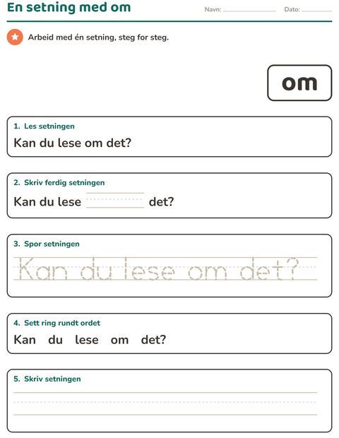 Forhåndsvisning av Høyfrekvente ord-arbeidsark for Barnehage (5-7 år)