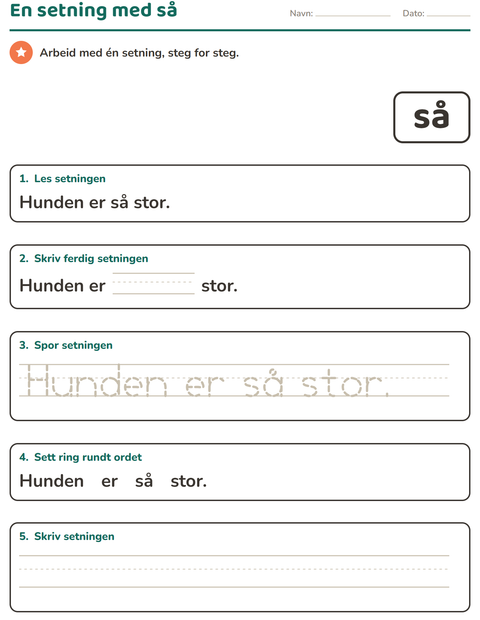 Forhåndsvisning av Høyfrekvente ord-arbeidsark for Barnehage (5-7 år)