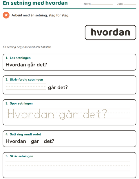 Forhåndsvisning av Høyfrekvente ord-arbeidsark for Barnehage (5-7 år)