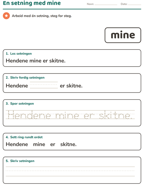 Forhåndsvisning av Høyfrekvente ord-arbeidsark for Barnehage (5-7 år)