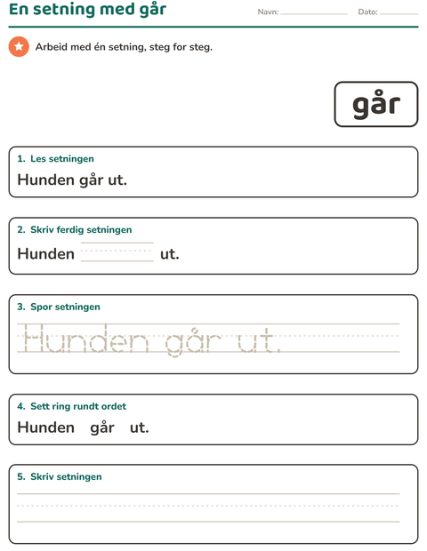 Forhåndsvisning av Høyfrekvente ord-arbeidsark for Barnehage (5-7 år)