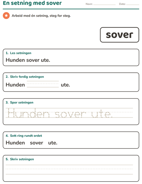 Forhåndsvisning av Høyfrekvente ord-arbeidsark for Barnehage (5-7 år)