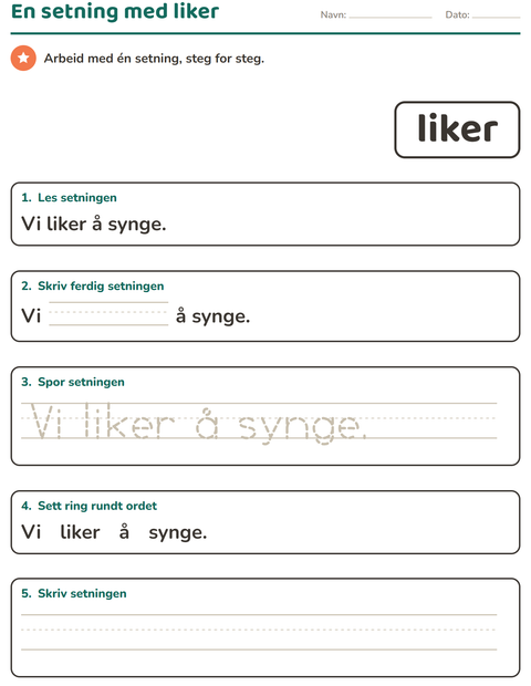Forhåndsvisning av Høyfrekvente ord-arbeidsark for Barnehage (5-7 år)